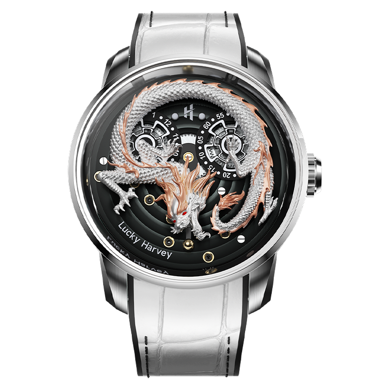 Lucky Harvey white dragon automaton watch — 2023 International Design Award